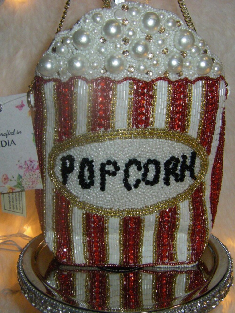Viral Beaded Bag Popcorn Handcrafted in India TikTok Pearls Red/Gold NWT